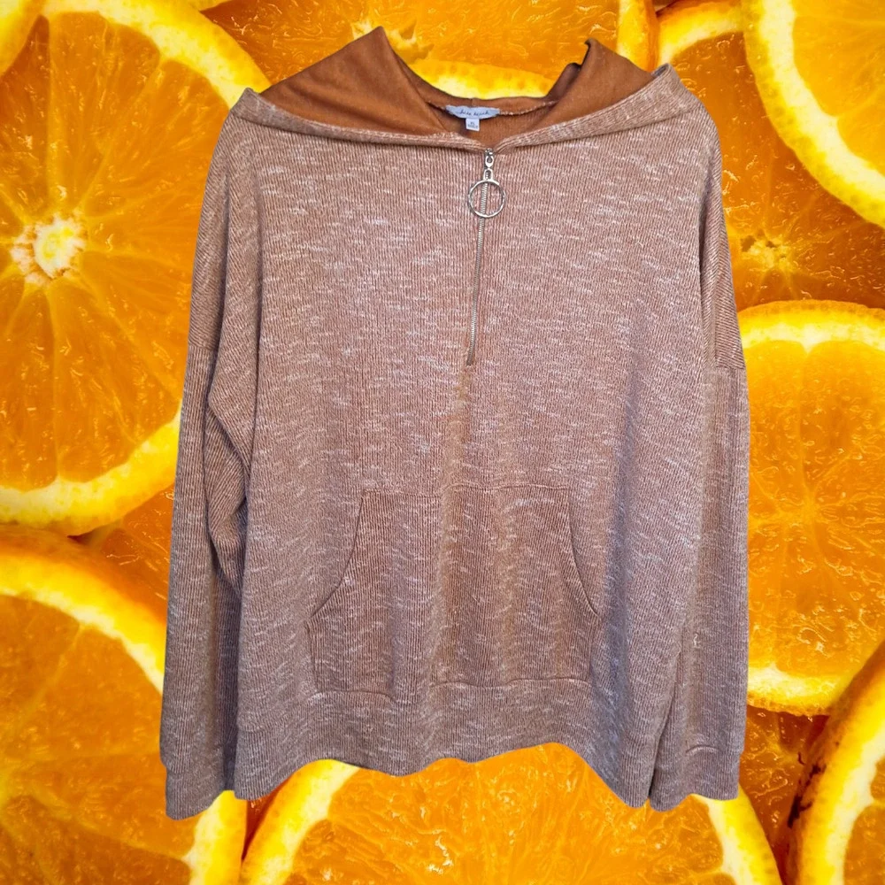 White Birch Orange Marled 1/4 Zip Hoodie Sweatshirt Size‎ XL